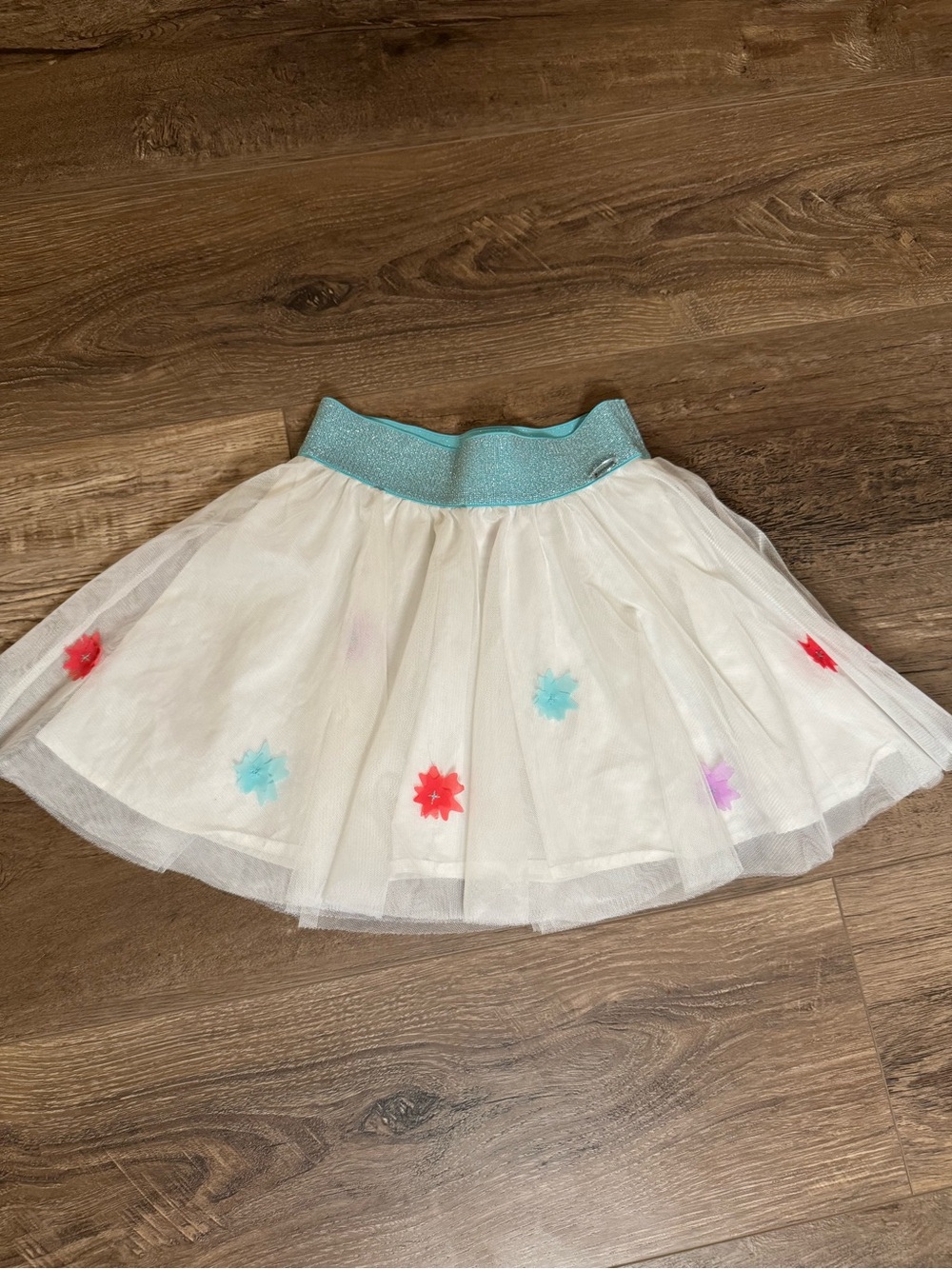 American Girl White Tulle Skirt with Shimmery Teal Waistband - Girls S